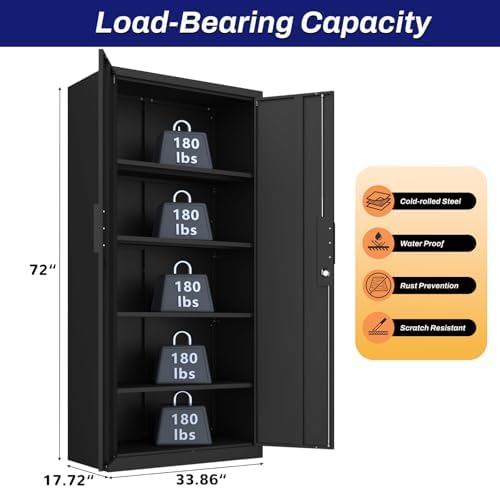 72" garage storage cabinet, black, close-up detail