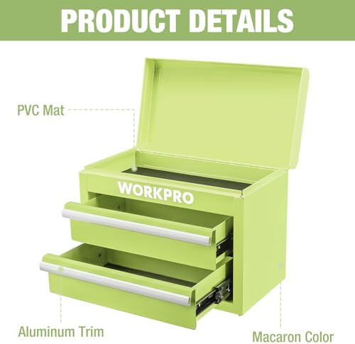 workpro metal mini tool box with 2 drawers, close-up detail