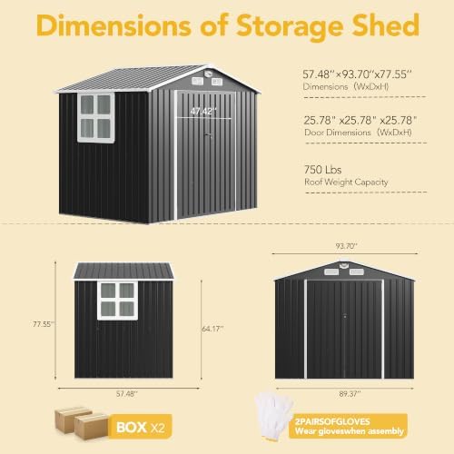 8x6ft outdoor storage shed, tool shed with sloping showing dimensions