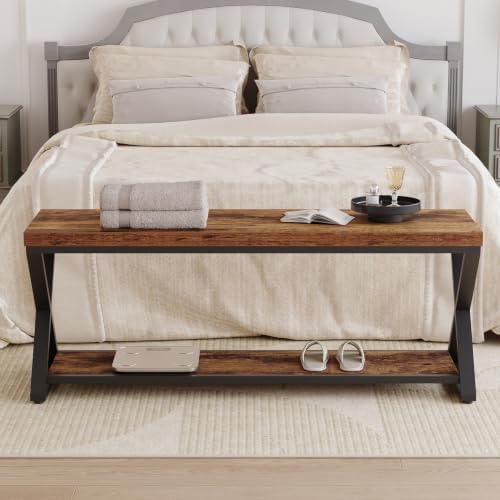 ibf rustic entryway bench with storage, rustic brown on a desk or shelf