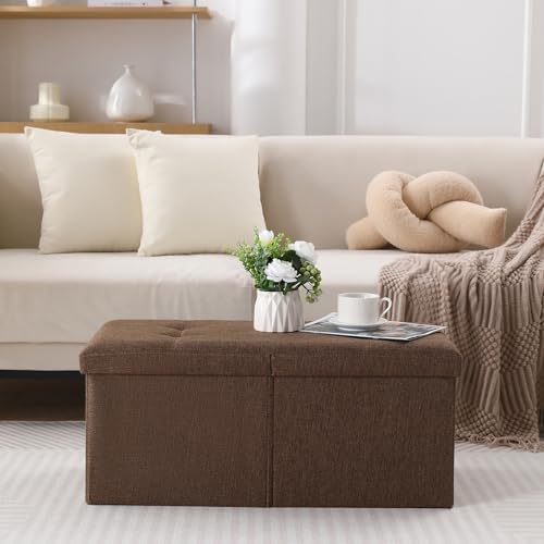 storage ottoman bench foldable footrest foot stool, 30", front angle view