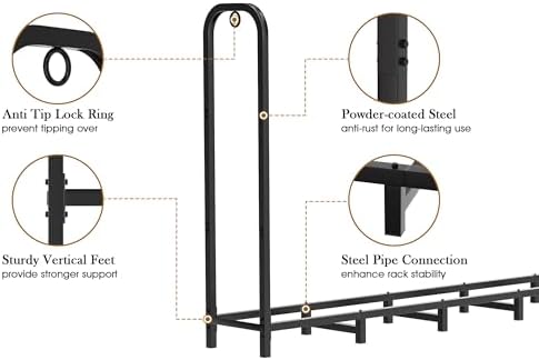 gtongoko 8ft firewood rack outdoor heavy duty log showing dimensions