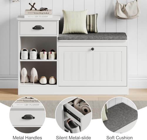 shoe storage bench, modern wooden shoe cabinet with, side view