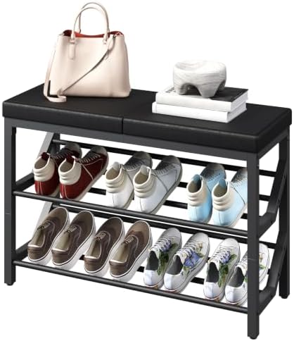 yatiney shoe bench with cushion, entryway bench with, front angle view