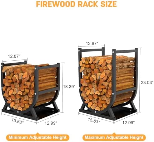 firewood rack, outdoor/indoor firewood adjustable height storage shown in use