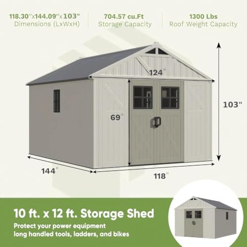 patiowell 10x12 ft resin outdoor storage shed with, close-up detail