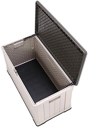 lifetime 60186 heavy-duty outdoor storage deck box, 116 showing dimensions