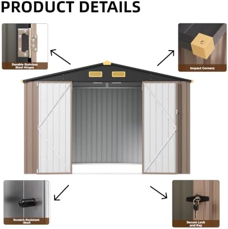 ironck storage shed, 9.7 x 7.7 ft tool showing dimensions