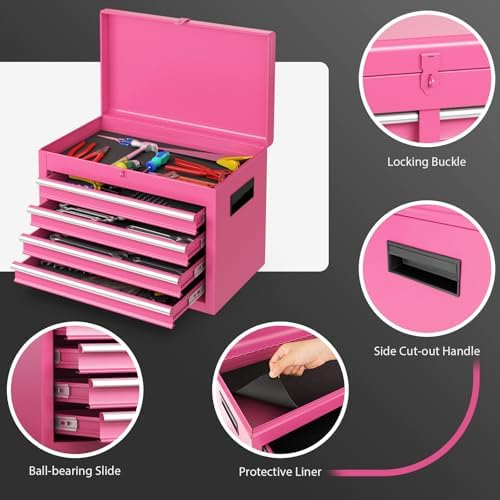 dreamade 5-drawer tool chest combo, rolling tool cabinet, front angle view
