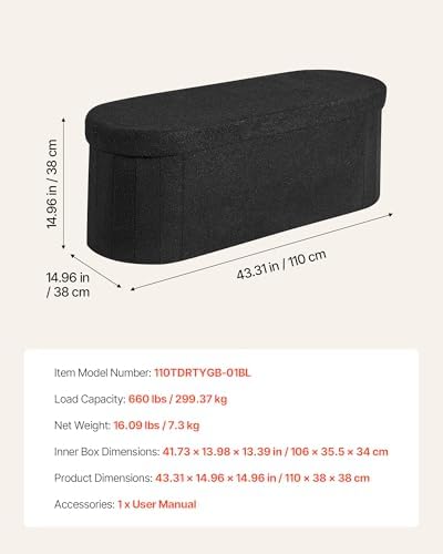 vevor oval storage ottoman bench, foldable teddy fleece, close-up detail