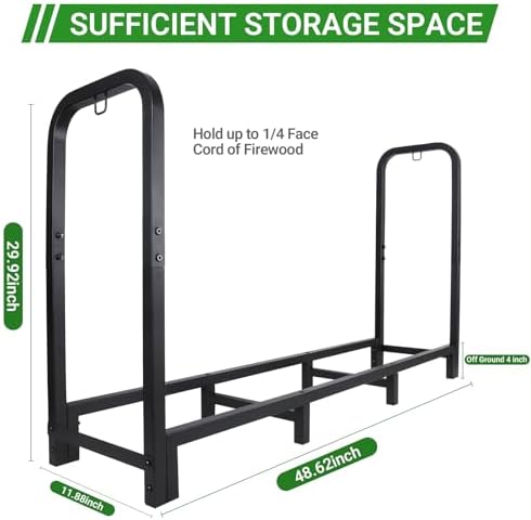 4ft firewood rack outdoor, holds 1543 lbs with, close-up detail