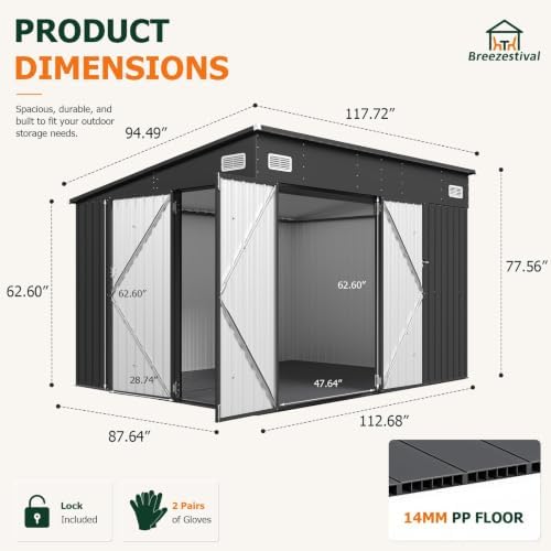 8'x10' lean to shed metal storage shed with, close-up detail