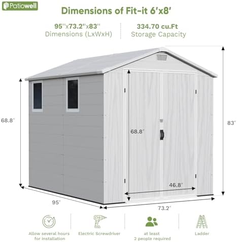 patiowell 6x8 ft resin outdoor storage shed with shown in use