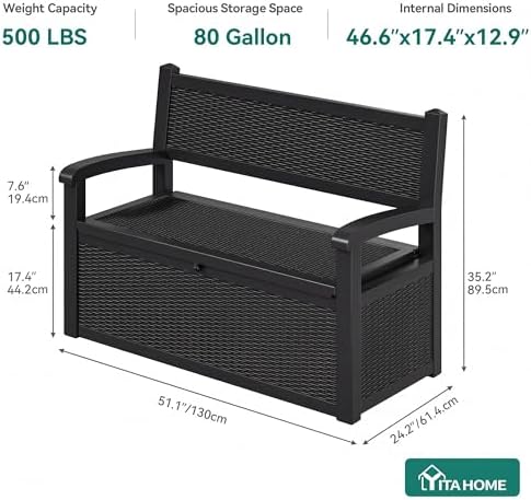 yitahome 80 gallon storage bench deck box, lockable on a desk or shelf