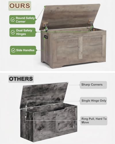 timberer 31.5" storage chest with 2 safety hinges showing dimensions