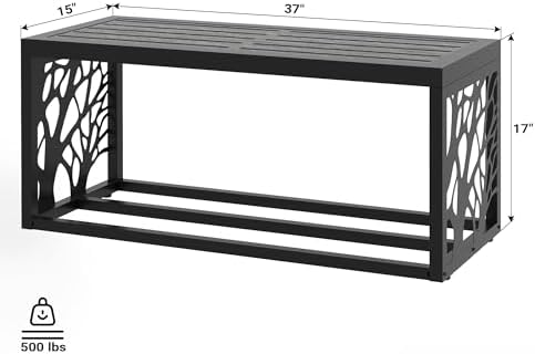 37" outdoor storage bench, hdpe seat, steel frame, close-up detail