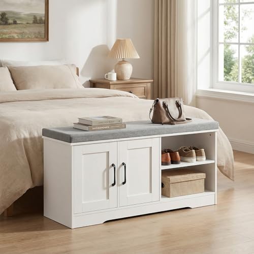mahancris storage bench, 39.4" wide shoe bench with showing dimensions