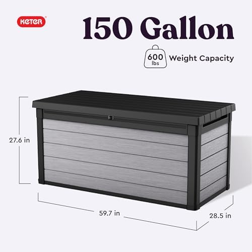keter denali 150 gallon resin large deck box shown in use