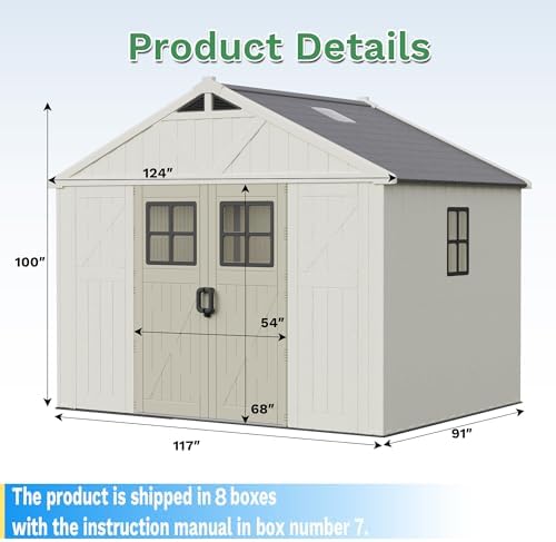 greesum 10x8ft resin outdoor storage shed with floor shown in use
