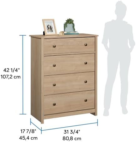 sauder river ranch 4-drawer bedroom chest, harvest walnut shown in use