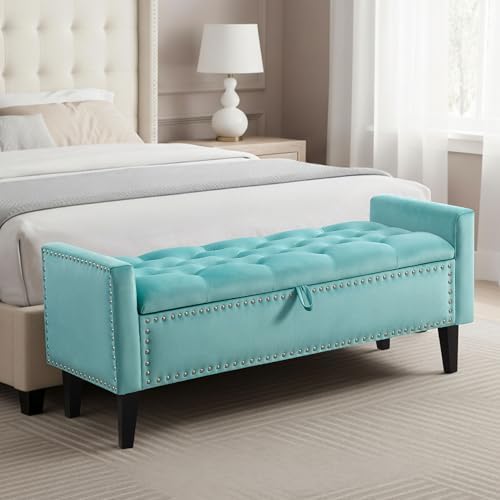 47in velvet storage ottoman bench with arms, upholstered, package contents
