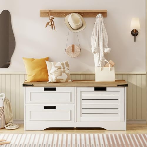 fatorri shoe storage bench, entryway bench with flip, side view