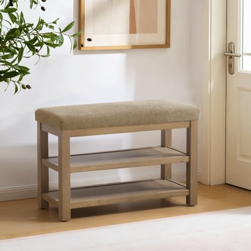 zihanhome 2 tier shoe rack bench with cushion, close-up detail