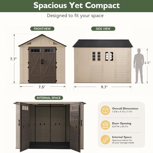 aoxun 8x10 ft outdoor storage shed with floor, front angle view