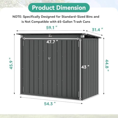 60 cu.ft outdoor trash can storage shed shown in use