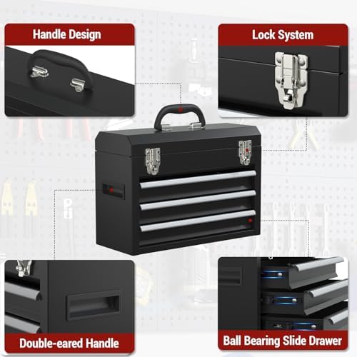 3 drawers small tool box, portable 3 drawer, side view