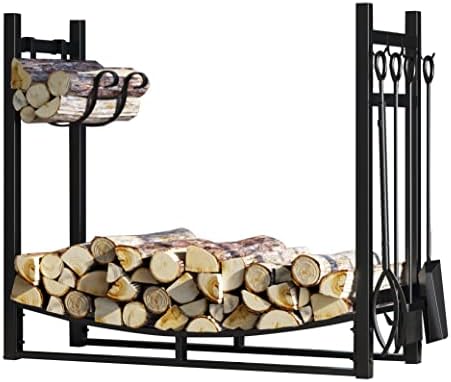 fire beauty fireplace log rack 34 inch wood, front angle view