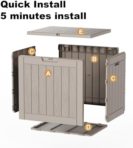 35 gallon outdoor storage box, lockable waterproof deck showing dimensions