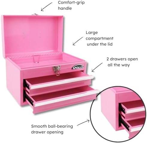 apollo tools 14 inch steel tool box, pink shown in use