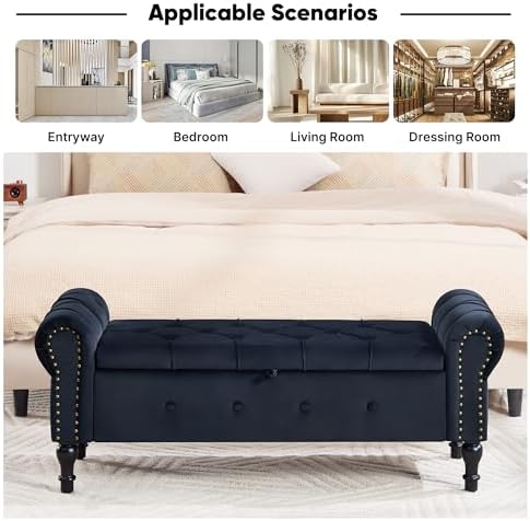 storage bench 51" velvet end of bed benches showing dimensions