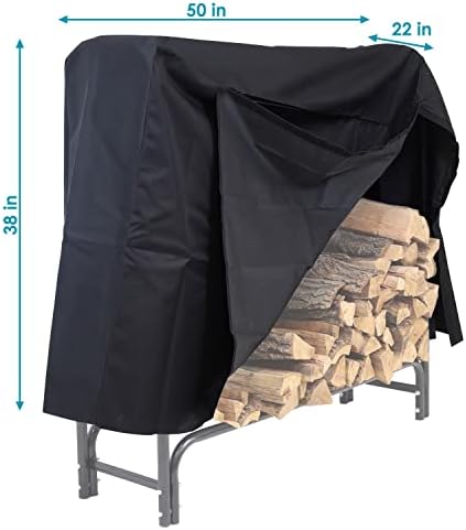 sunnydaze 4-foot firewood log rack cover, black, side view