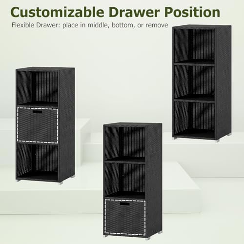 happygrill outdoor storage cabinet pe rattan wicker storage showing dimensions