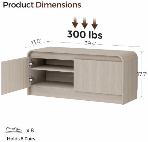 homleke modern curved entryway shoe storage bench shown in use