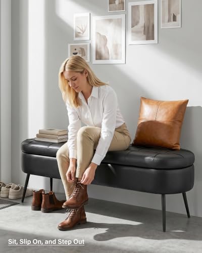 storage ottoman bench, 43.7" pu leather end of shown in use