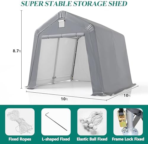 gartoo 10' x 10' outdoor storage shelter, gray shown in use