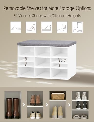 dinzi lvj shoe storage bench with cushion, 31.5", view 9