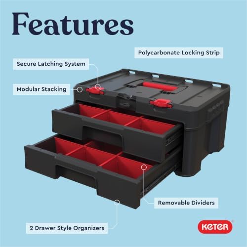 keter stack-n-roll two drawer tool box for small, side view