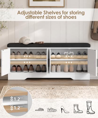 akxomel 47.2" shoe storage bench 4 doors wooden, front angle view