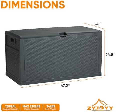 zyjoyy 100 gallon resin deck box waterproof outdoor shown in use