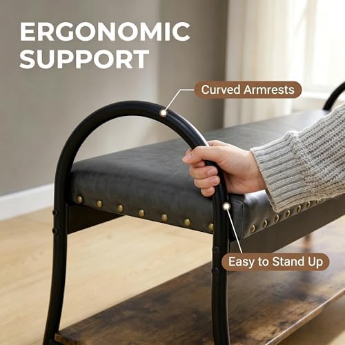 forteek 39.4" shoe bench with shelf, industrial faux, side view