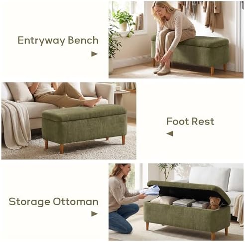 39.4" ottoman with storage upholstered storage bench for, front angle view