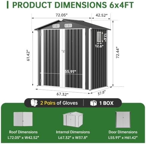 5.6 x 3.2 ft outdoor metal storage shed shown in use