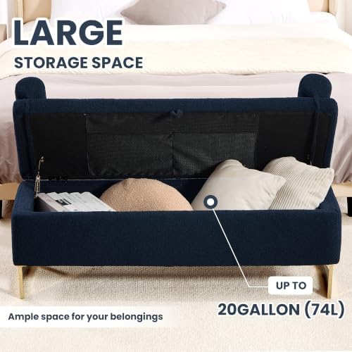 52" storage bench for bedroom upholstered end of, side view