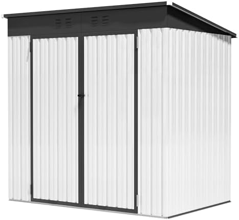 4 ft outdoor storage shed, waterproof metal garden, front angle view