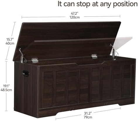 vankiley 47.2" storage chest extra large,wooden storage trunk(espresso) shown in use