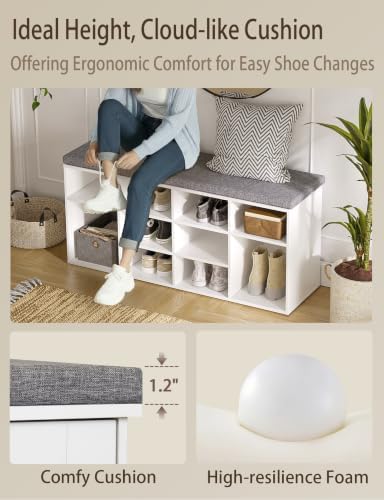 dinzi lvj shoe storage bench with cushion, 40.9" on a desk or shelf